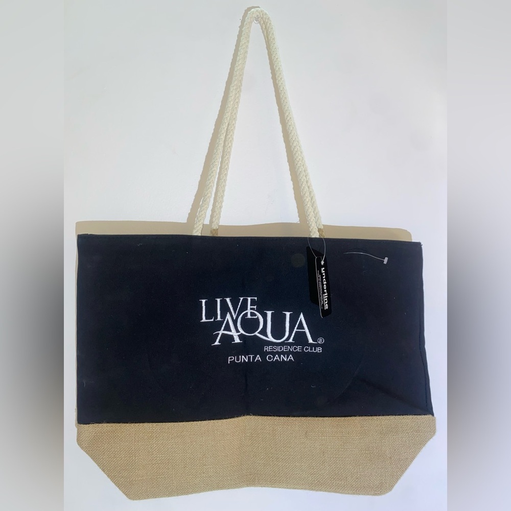 Live Aqua Residence Club Punta Cana Underline Designs Black and Tan Tote Bag